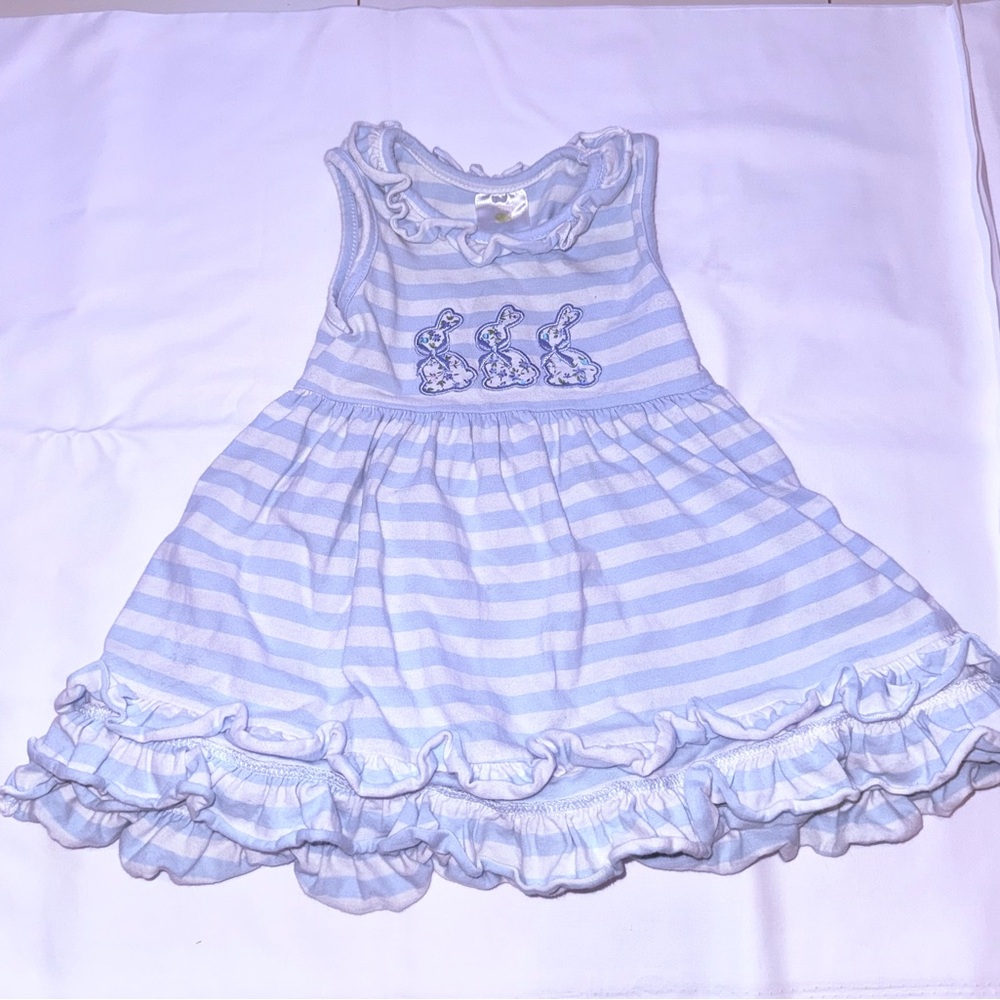 Stitchy fish Blue Striped Kids Dress